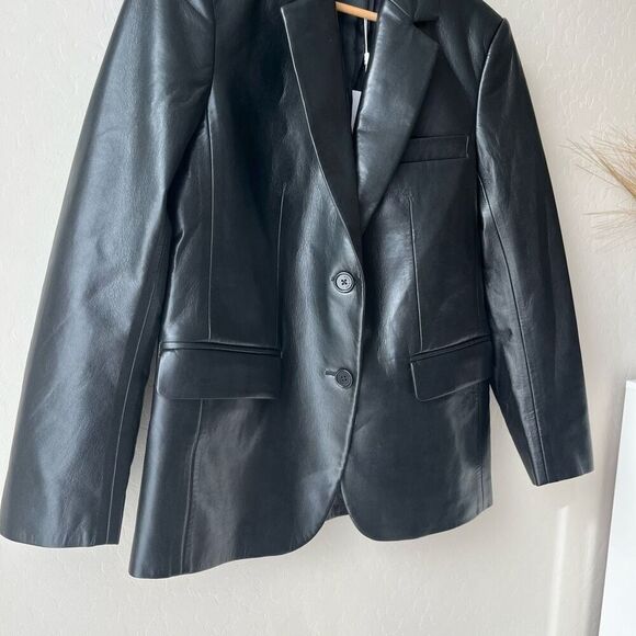 NEW Anine Bing Blazer Faux Leather Black Recycled Blazer Jacket Size Smal - Picture 4 of 13